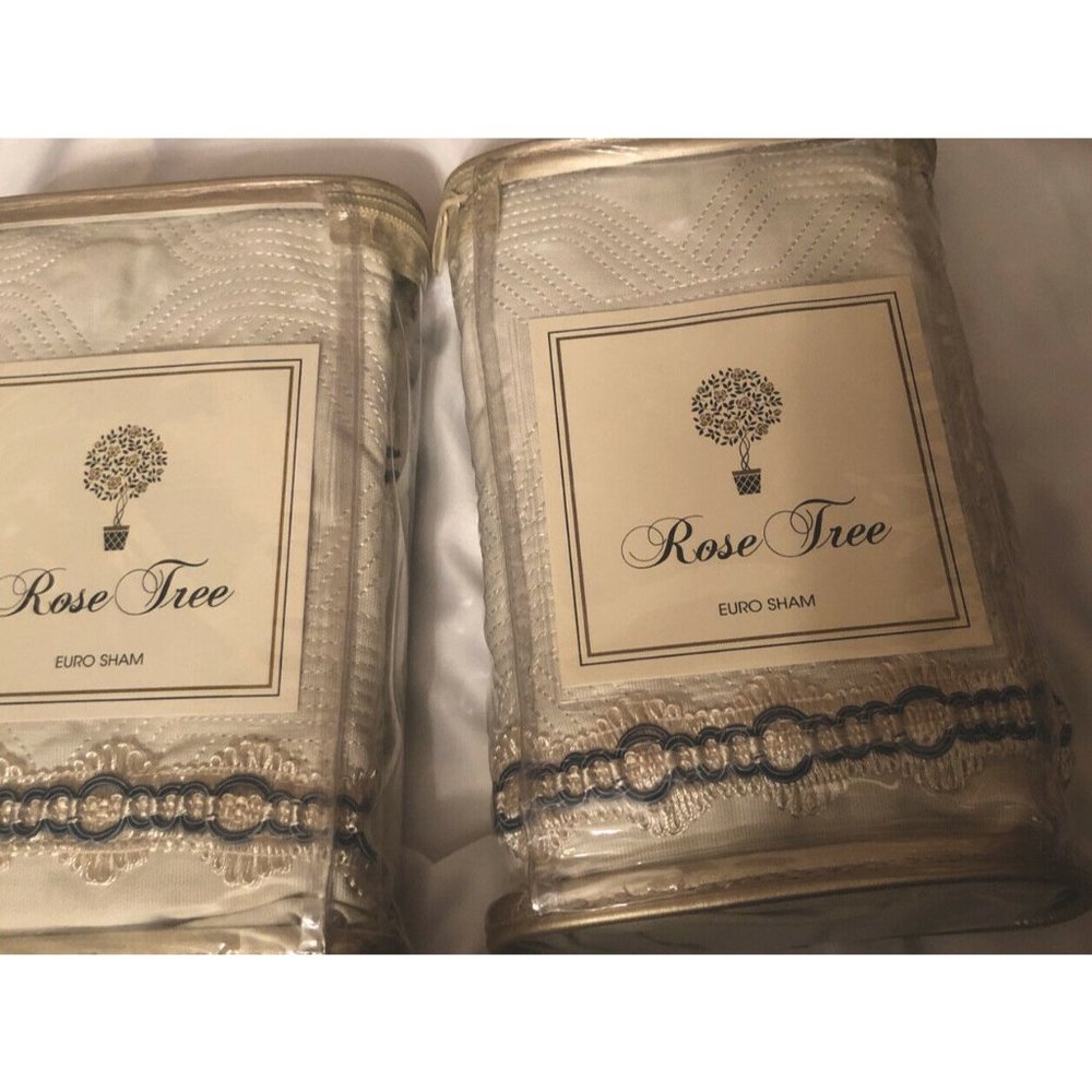 Rose Tree Clarissa Euro Sham SET OF 2 Cream Blue Trim Woven